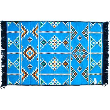 Tapis Kilim 125x80 cm - Bleu Ciel- Vendu par 1 (1/3)