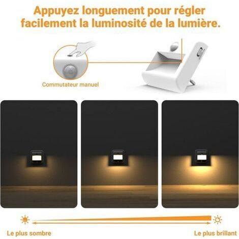 NALOOKAMIC Veilleuse Prise Electrique Detecteur Mouvement - [Lot de 2] Capteur de Mouvement Lampe Nuit Prise Dimmable avec Luminosité Infinie Réglable pour Couloir, Escalier, Armoire, Cuisine, Garage
