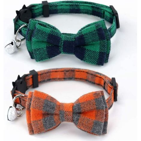 Collier pour chat Breakaway avec nud papillon et cloche pour chats et certains chiots, réglable de 7,8 à 10,5 pouces, lot de 2（Vert et orange） (1/5)