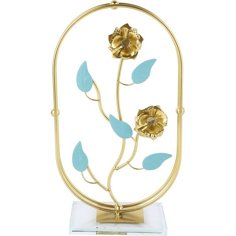 Sculpture Métallique En Fer Doré Style Luxe Pour Décoration Salon Bureau Base En Verre Oval (1/5)