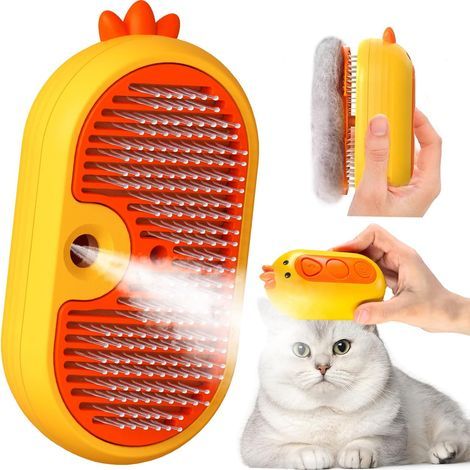 Katzen-Dampfbürste mit Entriegelungsknopf, wiederaufladbare Katzen-Dampfbürste für Katzen mit langem und kurzem Haar, Hunde, Kaninchen, selbstreinigende Katzenbürste für die Haustierpflege (1/5)