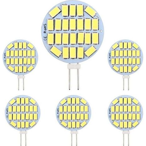Ampoules LED G4 3W AC12-24V 300lm Blanc froid 6000K 24x5730 SMD Équivalent ampoules halogènes 30W Non dimmable, rondes, pour éclairage de meubles et spots encastrés (lot de 6)