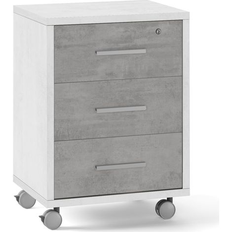 Mobile 3 cassetti chiave ruote scrivania ufficio design moderno Rot - Bianco - Grigio (1/4)