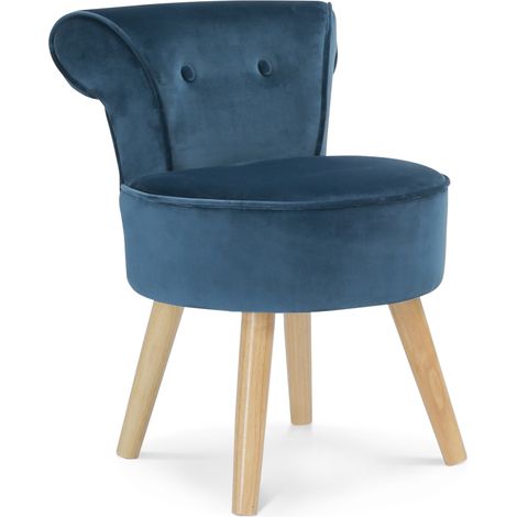 Idmarket – Fauteuil crapaud en velours bleu – Dossier capitonné – Pieds en bois scandinave – Assise moelleuse – Style néo rétro
