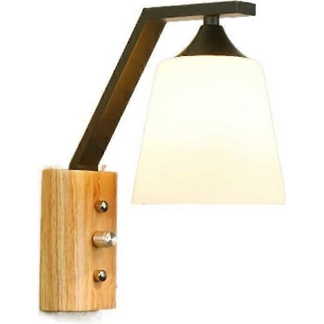 Applique murale en verre noir mat, culot E26/E27, corps en bois, luminaire d'intérieur pour chambre à coucher, couloir ou allée. (1/5)