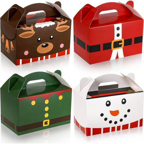24 cajas de regalo navideñas, 15 cm x 9 cm, de cartón para dulces o galletas, con diseños a cuadros de Papá Noel, elfo y muñeco de nieve. Caja de regalo con asa para Acción de Gracias, Navidad y fiest (1/5)