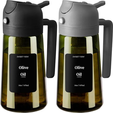 Lot de 2 Vaporisateur à Huile et Distributeur d Huile – 470 ml en verre résistant à la lumière pour cuisine, friteuse à air, cuisine, salade et barbecue (1/5)