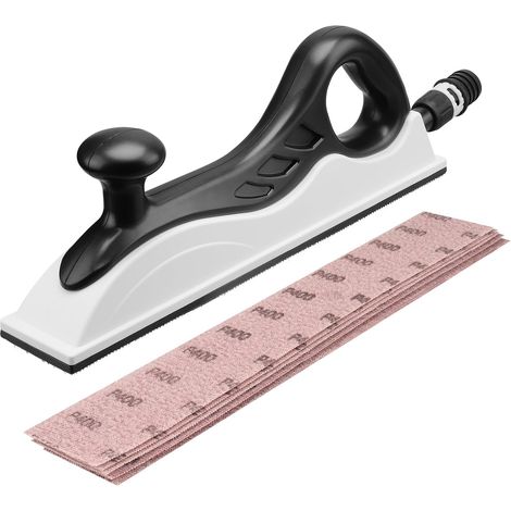 Ponceuse manuelle avec aspiration, 400 x 70 mm, longueur supplémentaire, avec 5 bandes abrasives en maille grain P80, P120, P180, P240, P400, ponçage sans poussière (1/5)