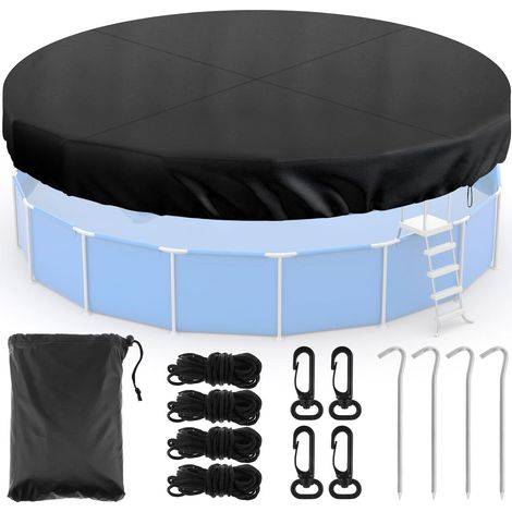 Bâche de piscine ronde 244 cm, en tissu Oxford 210D, avec 4 clous, cordes traction, crochets, protection UV, coupe-vent, pour trampoline, piscine, fontaine, animaux - 244CM (1/5)