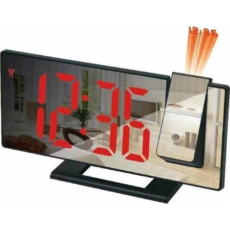 (black case with red text) Projector Alarm Clock, 180° Projection Alarm Clock, Digital Clock with LED Mirror Display, USB Port, Snooze, 4 Brightness Levels, 12/24 Hour (1/5)