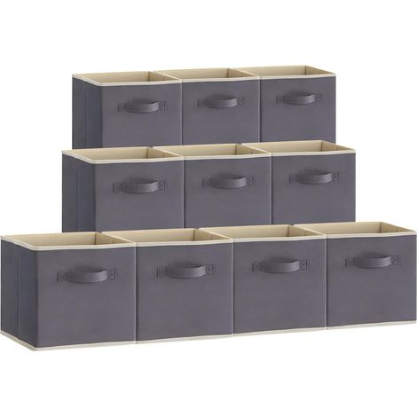 Lot de 10 Boite Rangement Pliables, Cubes de Rangement Tissu, Panier de Rangement, Caisse de Rangement avec Poignées pour Vetements, Jouets, 33 x 33 x 38 cm,Gris