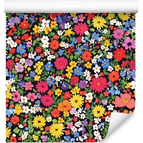 Tapete mit kleinen roten und gelben Blumen für Wohn- und Schlafzimmer, 50 x 1000 cm (1/5)