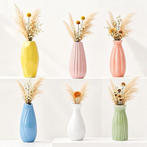 Lot de 6 petits vases en céramique - 13 cm - Colorés - Glaçage brillant (1/5)
