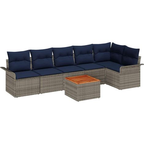 Gartensofa-set mit Kissen 7 pcs Grau Poly-Rattan vidaXL