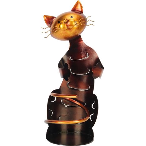 Chat métallique support bouteille vin, décoration table, sculpture porte-bouteille en forme de chat, présentoir vin original pour étagère. (1/5)