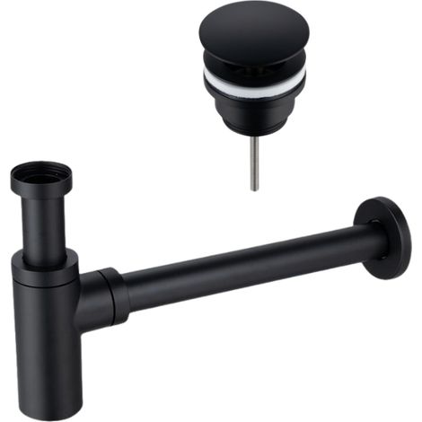 BALNEO - ensemble bonde de lavabo Klik Klak D universelle noire + siphon rond noir en laiton - kit pour lavabo (1/5)