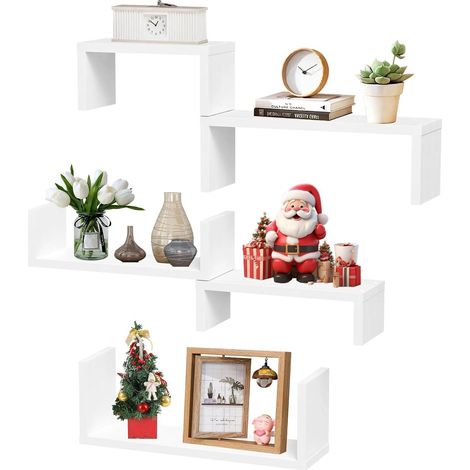 Lot de 5 Etagere Murale, Tablette Murale, Étagère Murale Blanche, Étagère Flottante, Tablette Flottante Décorative, Étagère Murale Suspendue pour Salon, Chambre, Bureau, Cuisine(Blanc) (1/5)
