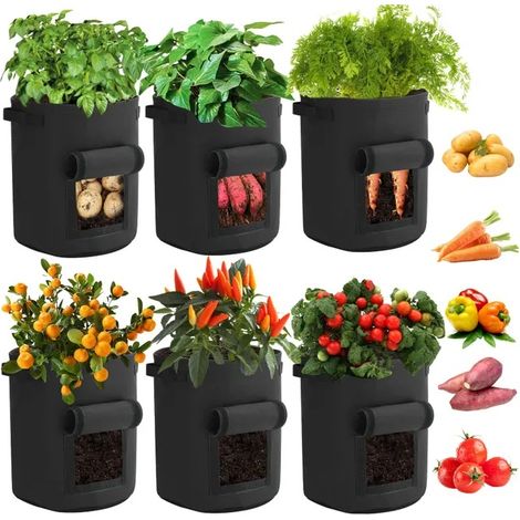 Lot de 6 Sacs de Culture 10 Gallons pour Pommes de Terre, Pots de Plantation en Non-Tissé avec Rabat pour Tomates et Légumes (1/5)