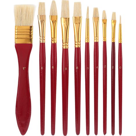 10 Pinceaux Peinture à l'huile, Bois Résistant et Poils Nylon, Application Large, Texture Brillante, Lot de 10 avec Pochette de Rangement (1/5)