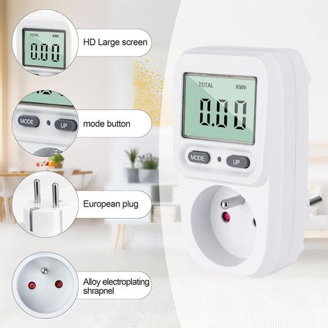 Wattmeter-Stecker-Energiezähler, Energieverbrauchsmesser, Leistungsregler mit LCD-Anzeige, maximale Leistung 3680 W, OUYLAF