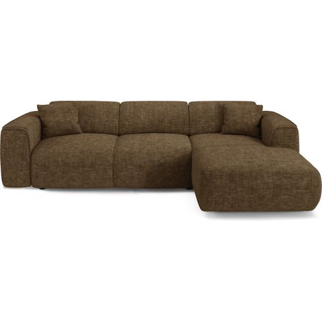 Canapé convertible angle droit 5 places en velours texturé brun expresso YUMA (1/5)