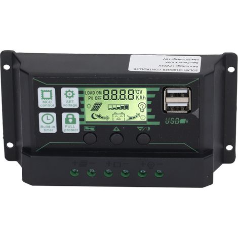 100A 12V/24V PWM-Solarladeregler mit LCD-Bildschirm für AGM/GEL-Batterien, Photovoltaik-Modulregler, 2 USB-Anschlüsse (1/5)