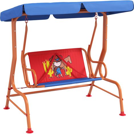 Outsunny 2 Seater Kids Swing Chair, Cowboy Themed with Adjustable Canopy (1/5)