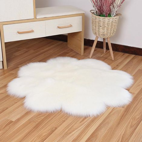 Tapis en fausse peau de mouton, blanc, marron, tapis, tapis de couleur, tapis, moquette, 35,4 pouces (90 cm), blanc