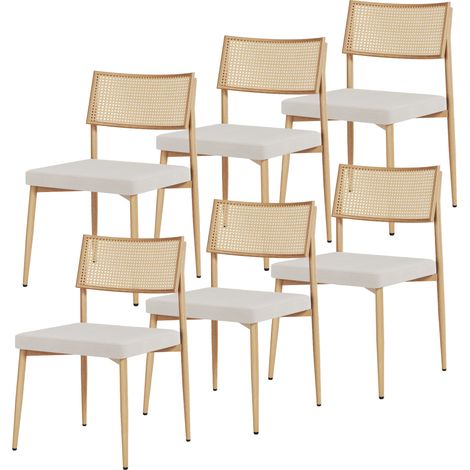 Esszimmerstuhl Jördfjok 6er Set Textil Rattanoptik/Beige [en.casa] (1/5)
