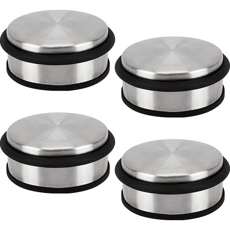 (Lot de 4) Bloc Porte Sol en Acier Inoxydable Chromé - 10cmx1,20 kg Stop Antidérapant et Résistant avec Anneaux Protecteurs Caoutchouc Pour Portes Maison, École & Bureau Silver (1/5)