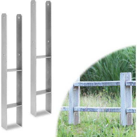 Lot de 2 piquets en H - Ancrage au sol pour poteaux - Chaussures de poteau en H pour clôture et serre - Poteaux carrés en bois (141 x 600 mm) (1/5)