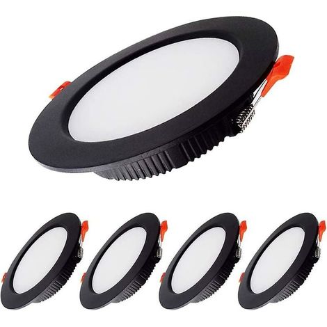 ZVD-7W Spot Led Encastrable Dimmable Noir Extra Plat 230V 5 Pack,700LM = 70W incandescence, IP44,Blanc Froid 6000K, Découpe 80-90mm,Rond plafond encastré Pour salle de bain,Cuisine,Salon,Couloir [Clas (1/4)