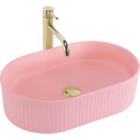 REA – Vasque à poser ovale en céramique sanitaire rose mat – Longueur 500mm – Largeur 310mm – Hauteur 130mm – Trou de trop-plein 0 (1/3)