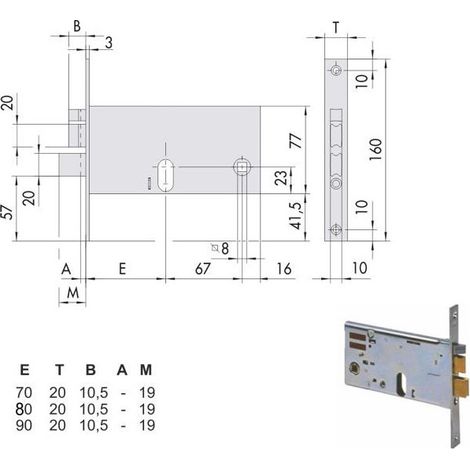 Cerradura Eléctrica De Embutir Para Aluminio Art. 14461 E70 Frontal 20 Mm