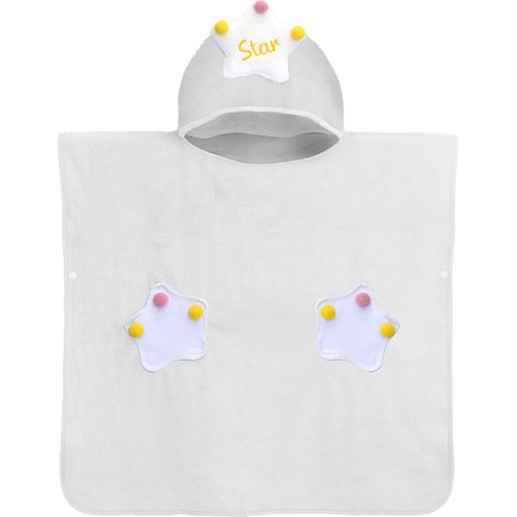 Serviette de bain à capuche en coton doux bouclé, blanche, idéale pour la piscine ou la plage.
