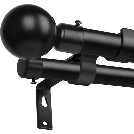 Double tringle à rideau moderne et robuste, extrémité sphérique en métal, Double draperie extensible pour cuisine, chambre à coucher, fenêtre, bureau, noir (1/5)