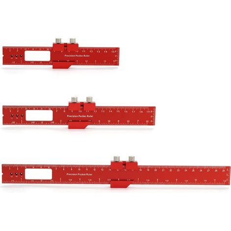 Tasche Lineal Holzbearbeitung T-Lineal 3pcs Aluminium Holzbearbeitung Lineale 15/20/ 30cm Anreißen Lineal mit metrischen/Zoll-Messungen (rot) (1/5)