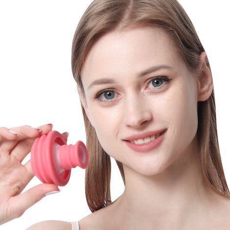 (Rose) Appareil portable d'entraînement des muscles du visage, de la barbe et du cou, design double face en forme de V (1/5)