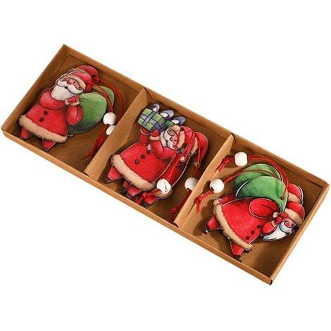 Hanging Wooden Christmas Ornaments, Festive Wood Slices for Santa Claus Decoration, 6 Pieces (1/4)