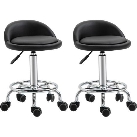 Lot de 2 tabourets à roulettes pivotants 360°, hauteur réglable, pour massage, salon de beauté et cabinet médical (1/5)