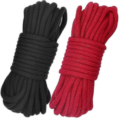 Corde en coton doux, 10 m de long, 8 mm d'épaisseur, résistante et polyvalente. Corde à nouer, corde à lacets (lot de 2, noir + rouge). (1/5)