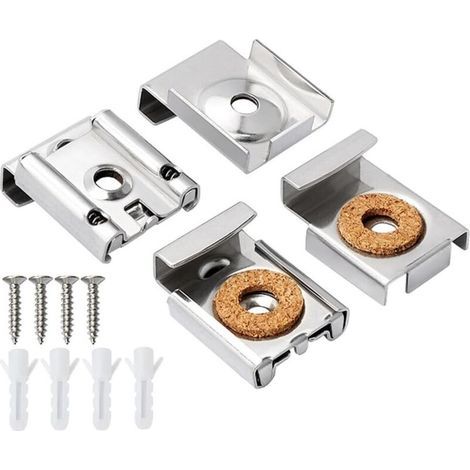 Set di 8 staffe da parete in vetro senza cornice, clip a molla per specchio con viti e perni: utilizzabili per fissare e decorare specchi da bagno e toilette. (1/4)