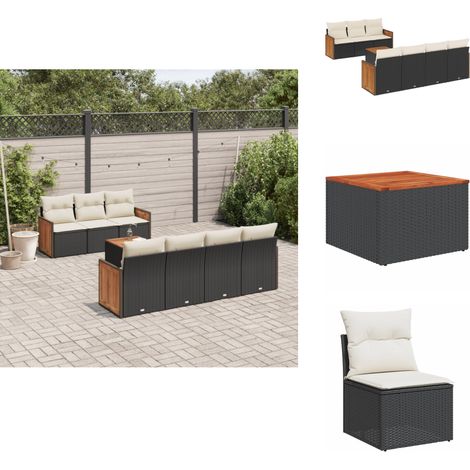 8-tlg. Garten-Sofagarnitur mit Kissen Schwarz Poly Rattan - Gartensorgsgarnitur - Gartenmöbelset - Rattan Möbel - Outdoor Möbel - Lounge Set (1/5)