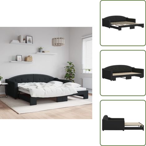 The Living Store Lit de jour avec gigogne sans matelas noir 100x200 cm - Canapé Convertible - Lit Deux Places - Meuble Multifonction - Literie - Espace Compact