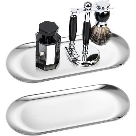 Set di 2 mini vassoi decorativi rettangolari per bagno, dessert, cosmetici, gioielli, profumi (argento) (1/5)