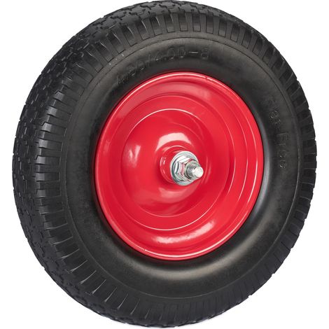 Roue de brouette 4.00-8, Caoutchouc, avec axe, Rechange Diable, Robuste, Charge Max. de 100 kg, Noir - Rouge (1/5)
