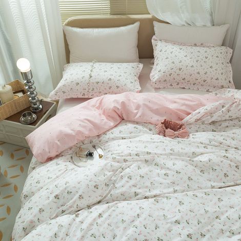 Parure de lit légère et douce en coton avec housse de couette et 2 taies d'oreiller, motif floral de jardin chic pour fille, 1 housse de couette et 2 taies d'oreiller, lit double (203,2 x 228,6 (1/5)