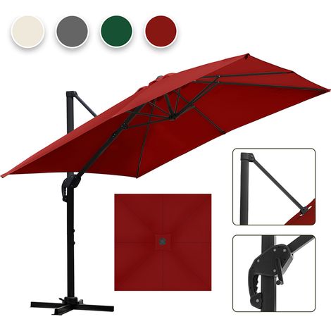 Randaco Ombrello offset inclinabile 3x3M, ombrello pieghevole da giardino all'aperto, base trasversale girevole a 360° Protezione UV50+, Rosso
