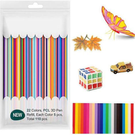 Recharge Stylo 3D - Filament PCL 2,5 mm - 110 Pièces 22 Couleurs - Compatible Stylo 3D Basique - 5 Recharges (1/5)
