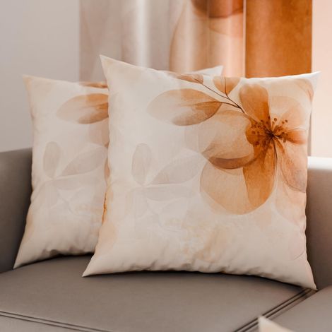 Lot de 2 Taies d'Oreillers 60x60 cm 100% Microfibre Hypoallergénique, Housse Oreiller Rectangulaire Motif Floral Beige, Paquet de 2 (1/3)